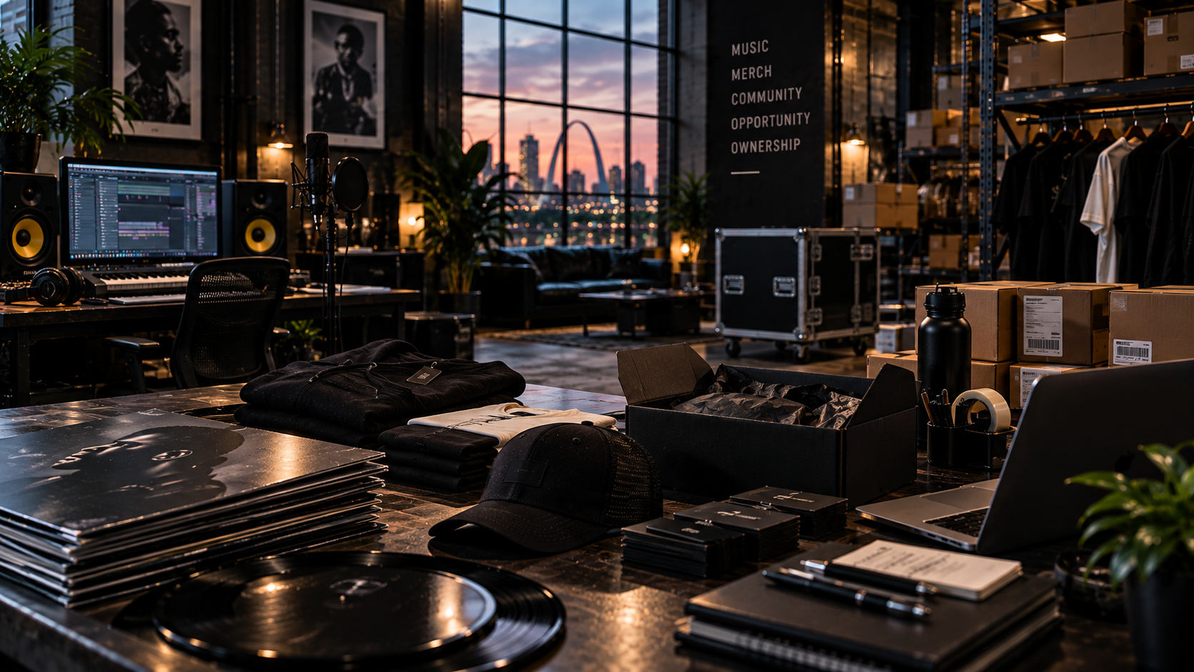 Artist storefront on a laptop in a modern creative space